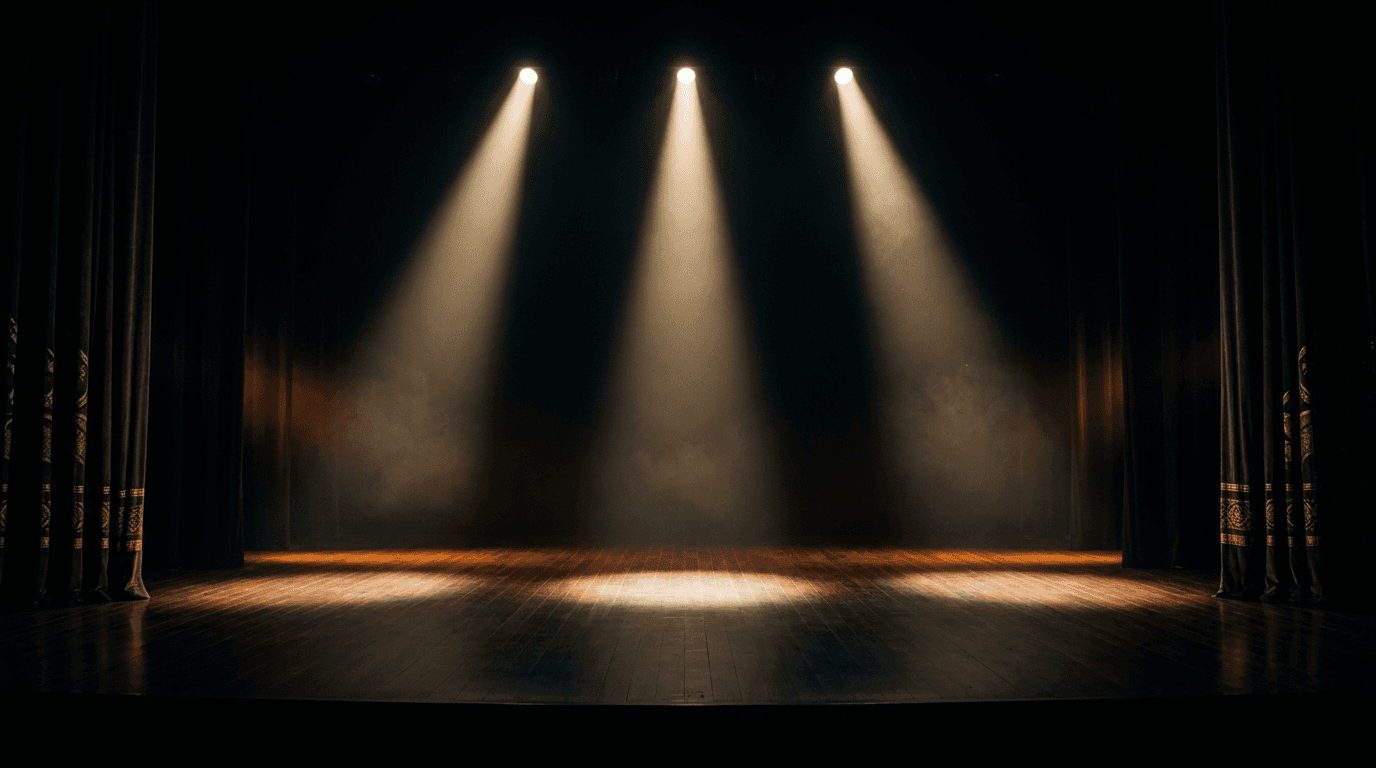 Cinematic stage with dramatic spotlights — Public Speaking Championship Nepal