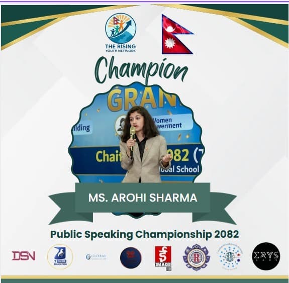 Ms. Arohi Sharma — Champion of Public Speaking Championship 2082